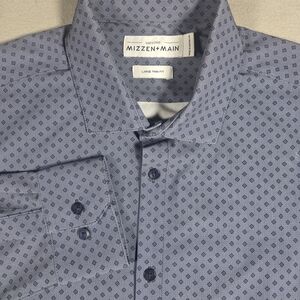 Mizzen+Main Geometric Blue Dress Shirt Size LargeTrim Fit
